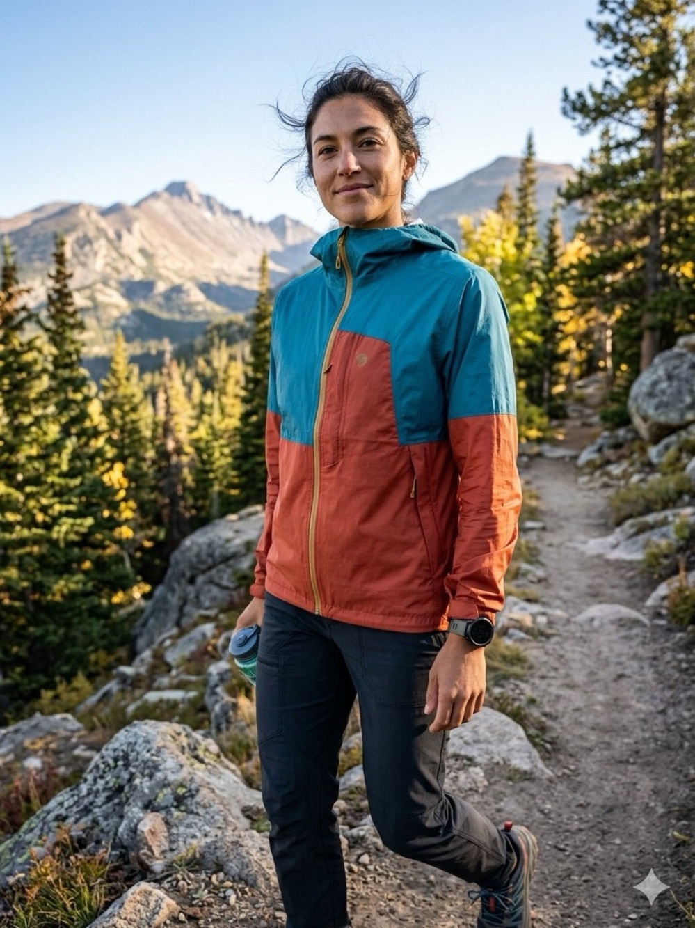 Mountain Hardwear Two-Tone Hooded Windbreaker - Teal & Rust